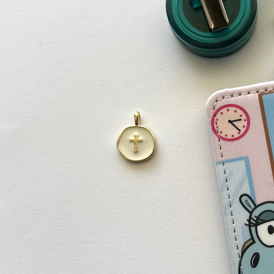 White Circle Cross (badge charm)